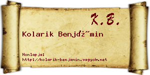 Kolarik Benjámin névjegykártya